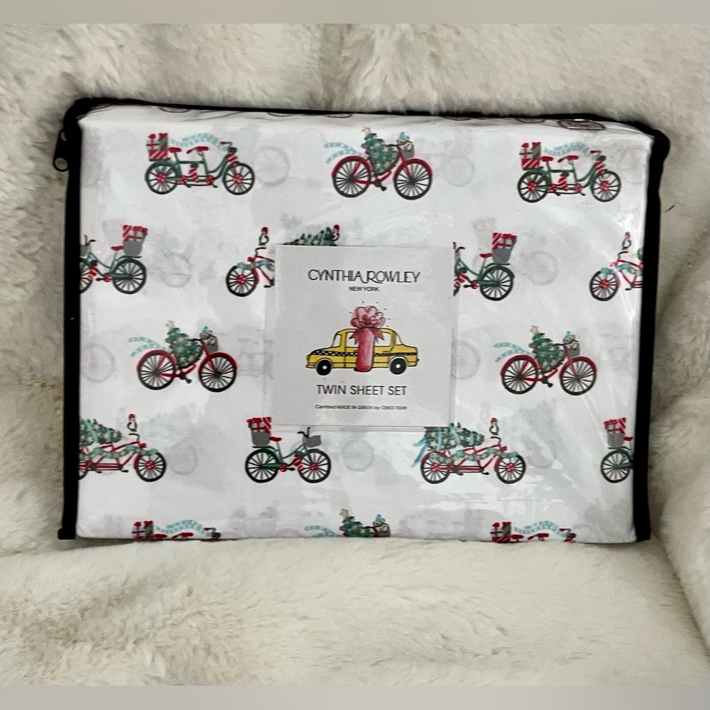 Cynthia Rowley Christmas Bicycle  tree sheet set